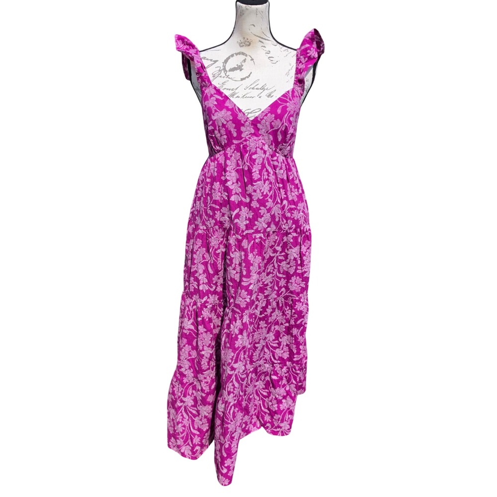 Universal Thread NWT Purple Floral Tiered Midi Dress Ruffle Strap Cotton Small - Picture 2 of 9
